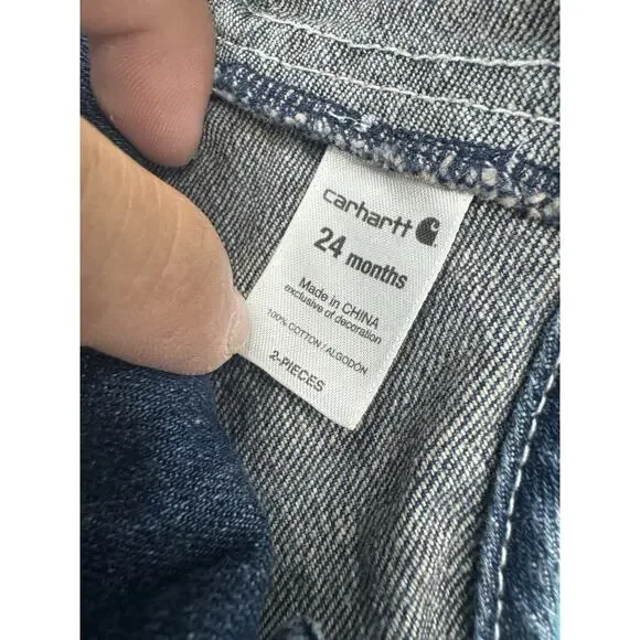 Carhartt Denim 24M Floral Butterfly Embroidered Overalls Adjustable Straps - Picture 4 of 8